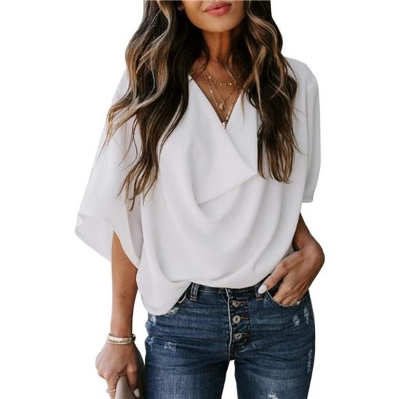 Womens Blouses and Tops Short Sleeve Chiffon Shirts and Tops - Picture 1 of 6